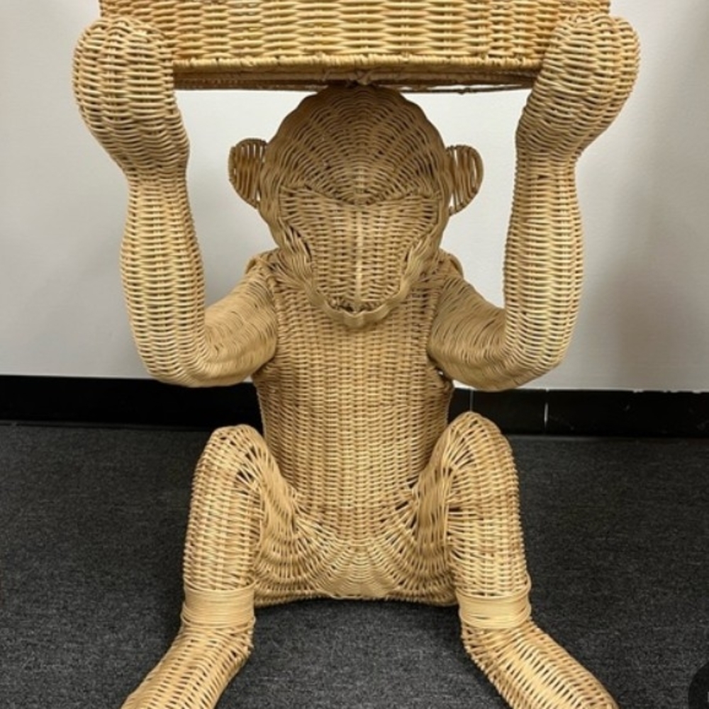 Unk Woven Monkey Accent Table in Natural Tan